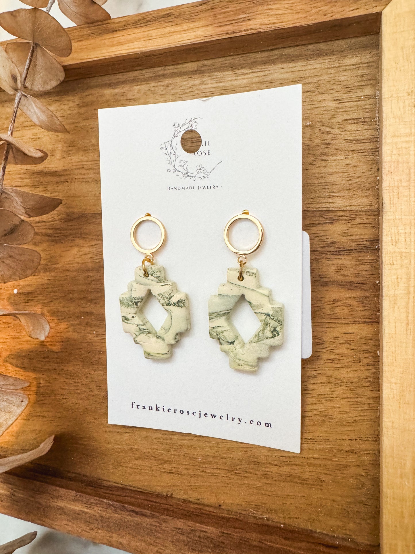 green and ivory marble dangle earrings