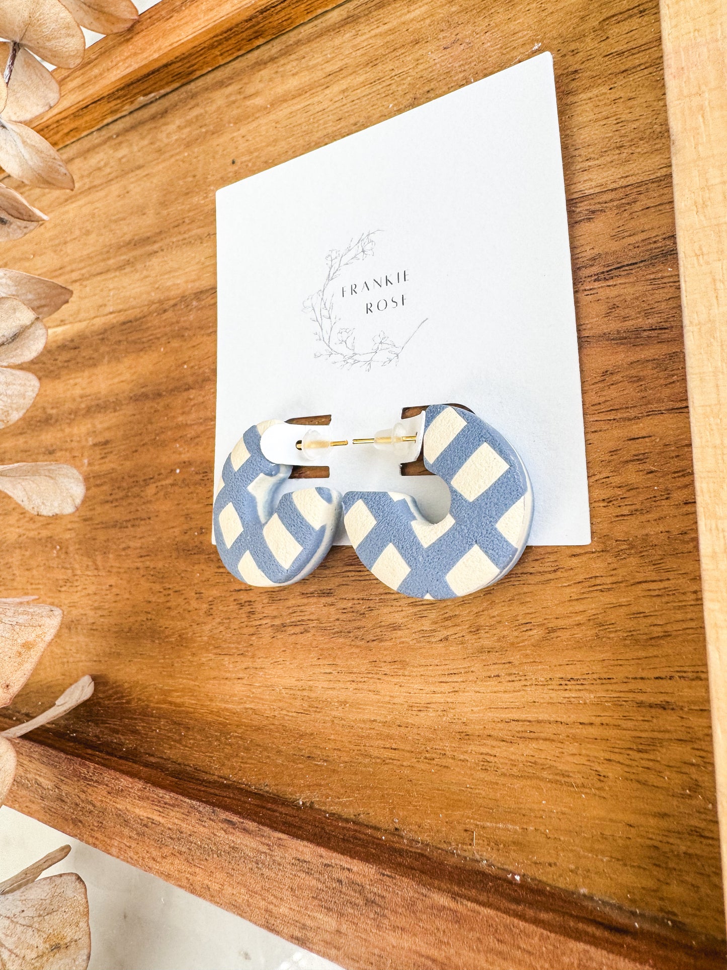 blue gingham chunky hoops