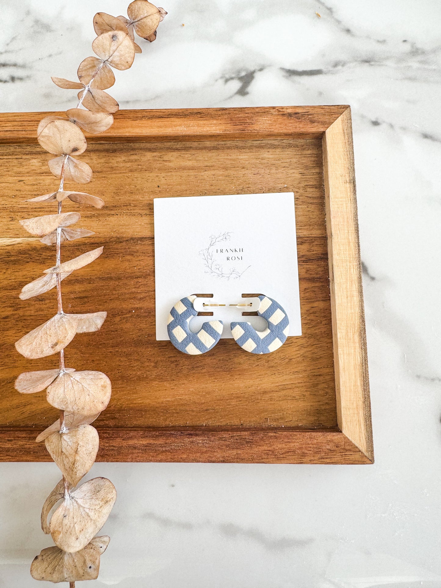 blue gingham chunky hoops