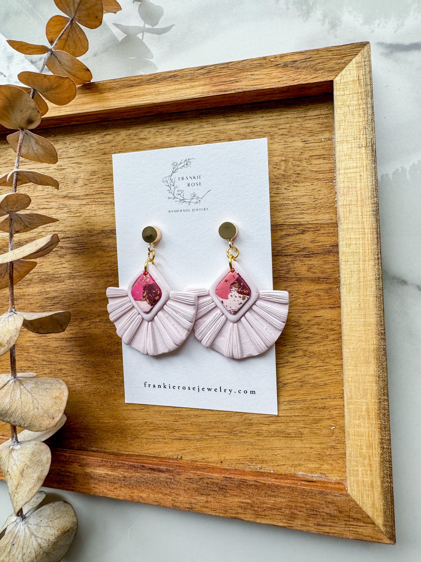 macrame pink and blue | clay earrings