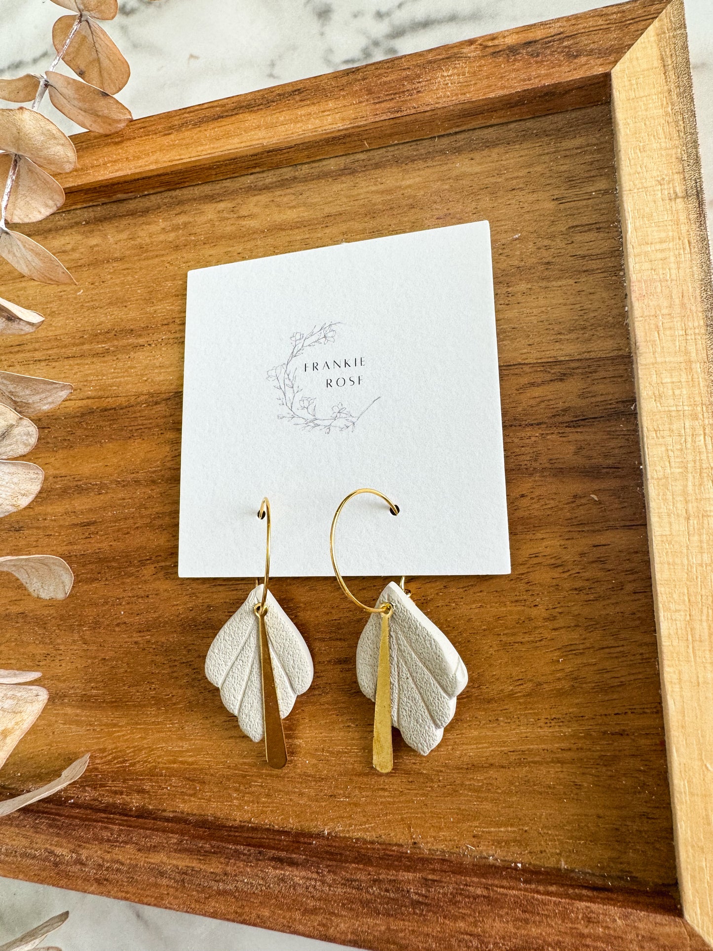 Taupe texture leaf hoop | Totally Taupe collection | clay earrings