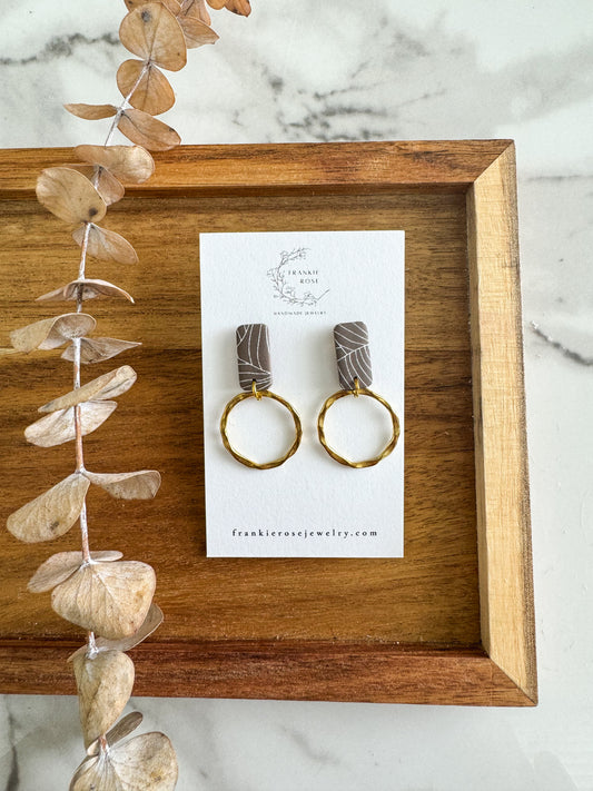 Brown and white gold circles | Totally Taupe Collection | Clay earrings