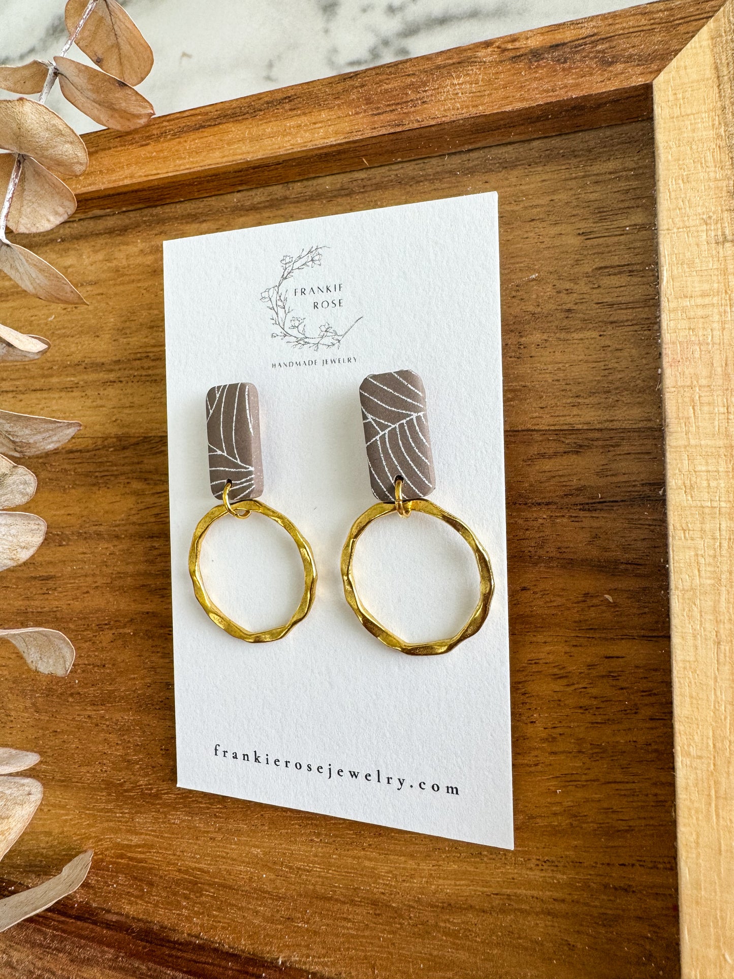 Brown and white gold circles | Totally Taupe Collection | Clay earrings