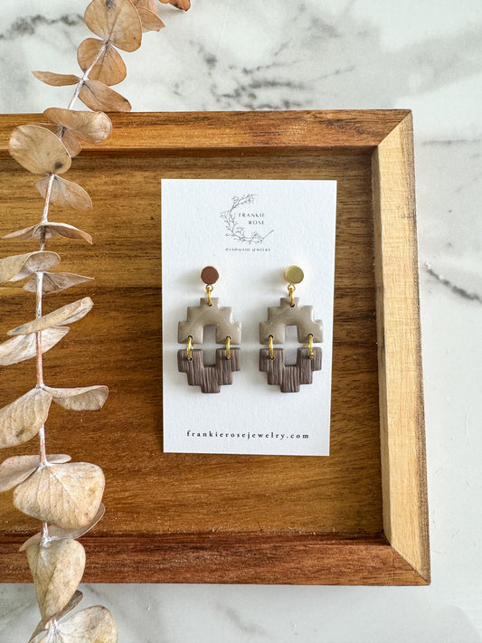 brown and taupe dual aztec | totally taupe collection | clay earrings