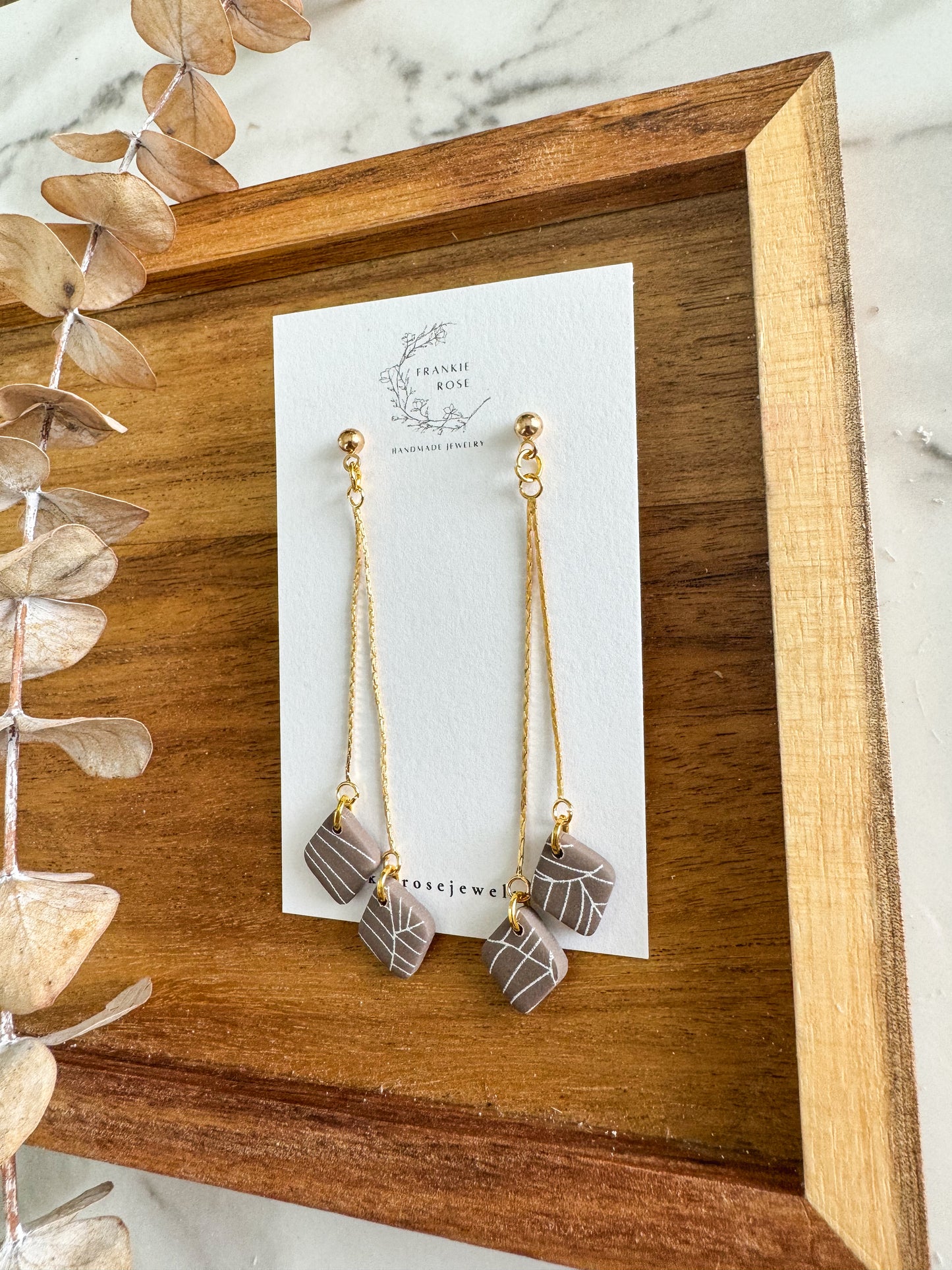 brown and white small dangles | Totally Taupe collection | clay earrings