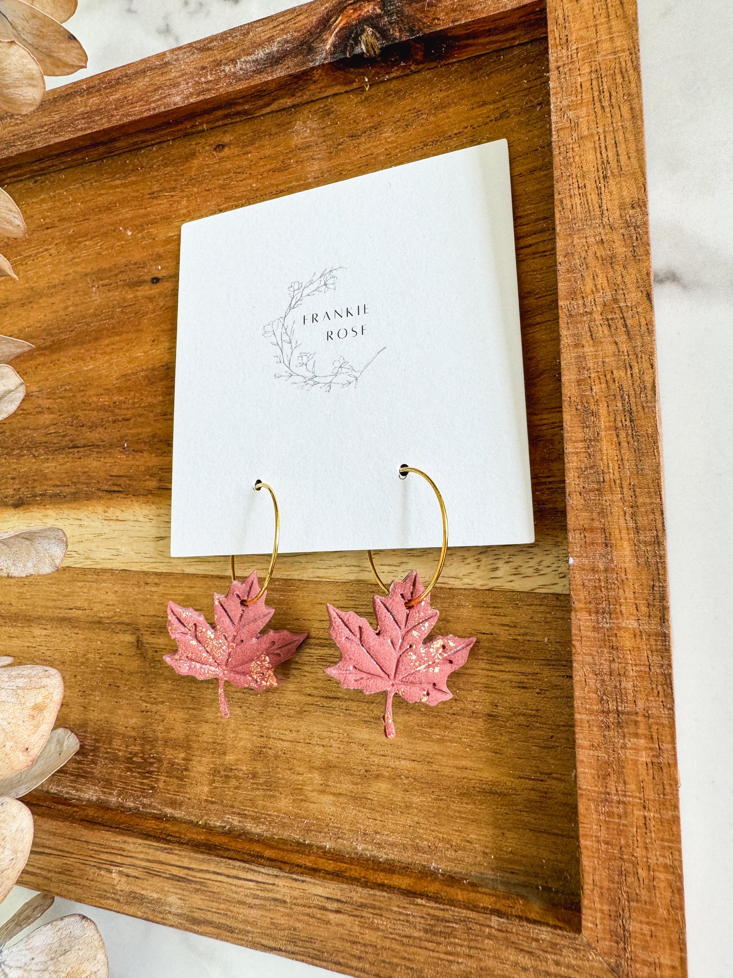 Copper toned maple leaf | Golden Harvest Collection | clay earrings