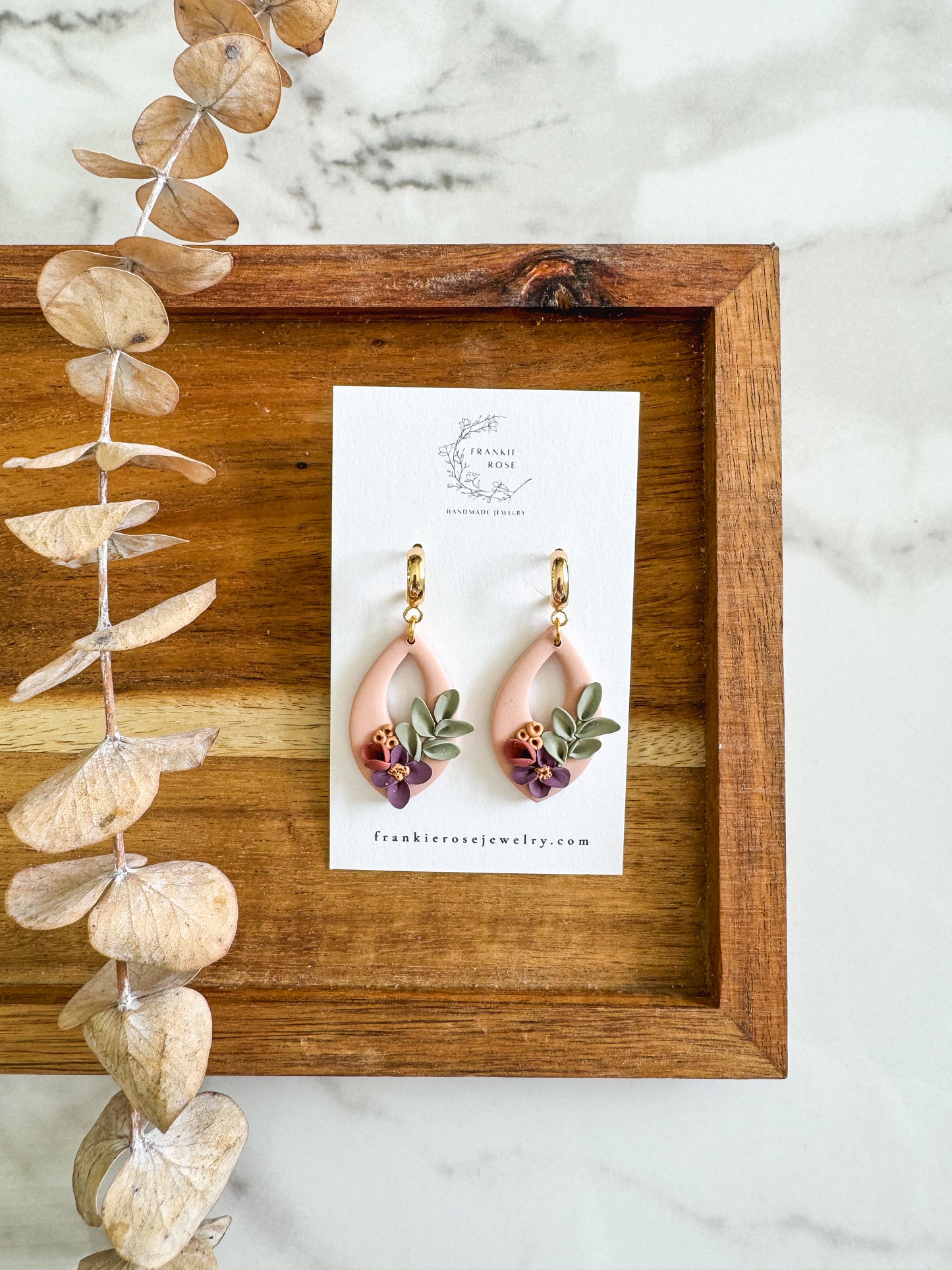 Peachy Floral Dangles | Golden Harvest Collection | clay earrings