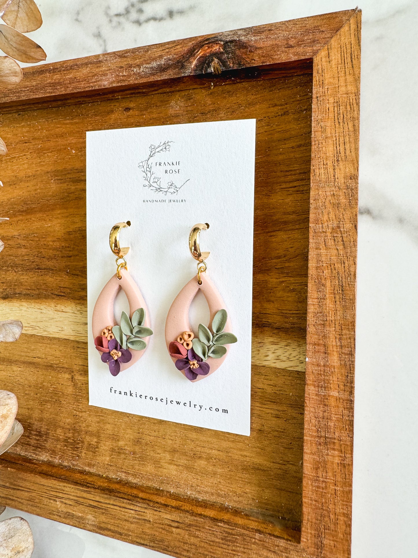 Peachy Floral Dangles | Golden Harvest Collection | clay earrings