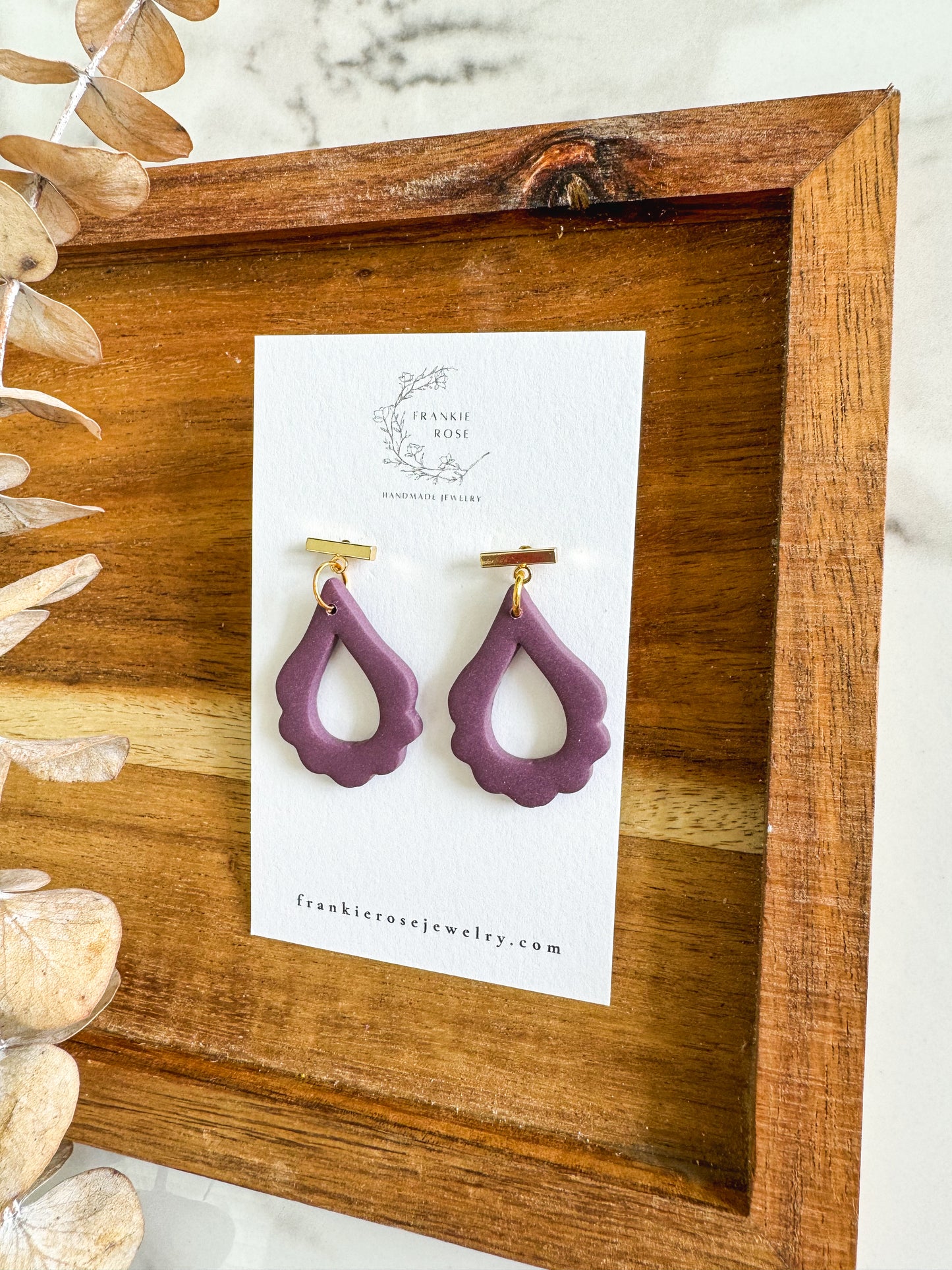 plum scallops | Golden Harvest Collection | clay earrings