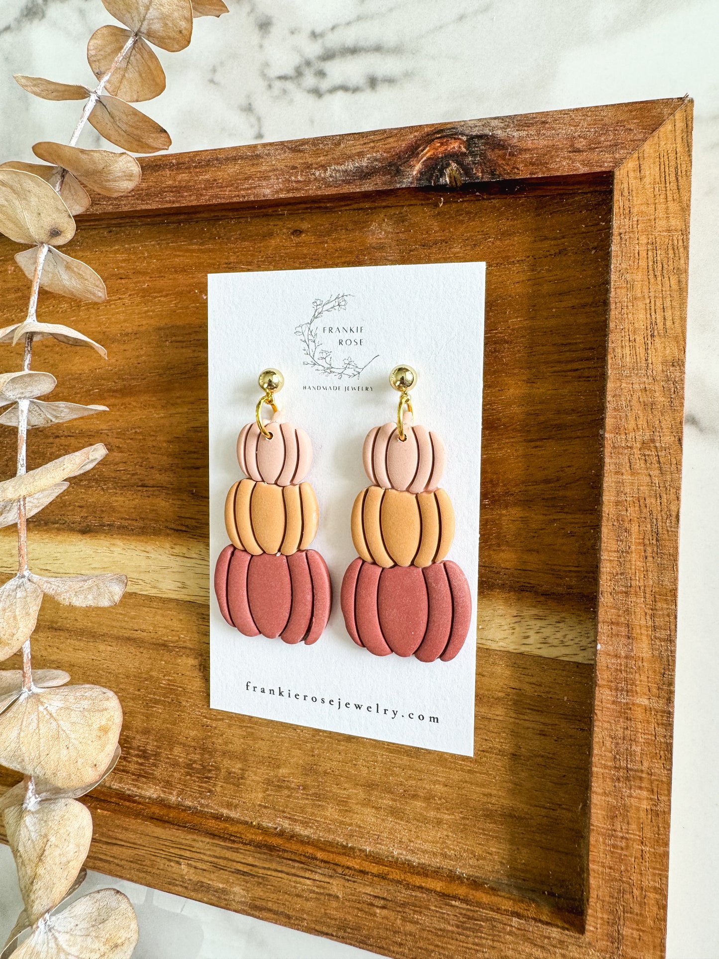 stacked pumpkins | Golden Harvest collection | clay earrings