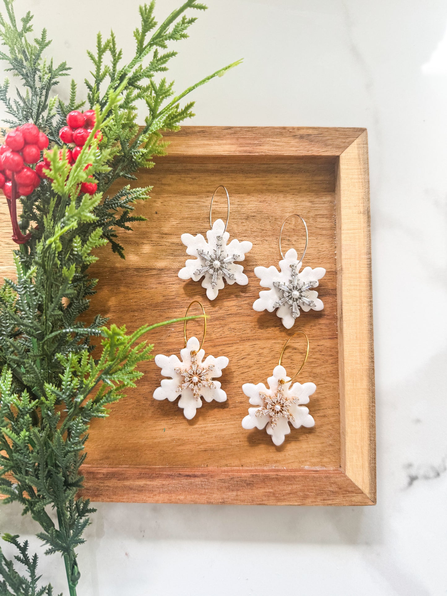 sparkle snowflake hoops