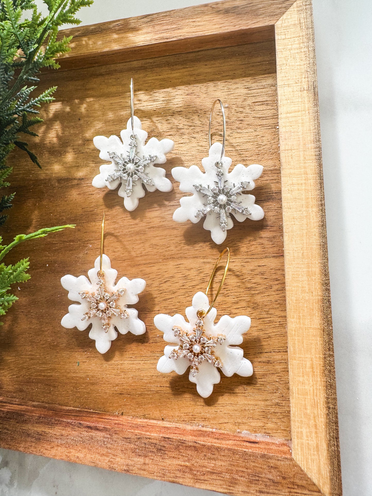 sparkle snowflake hoops