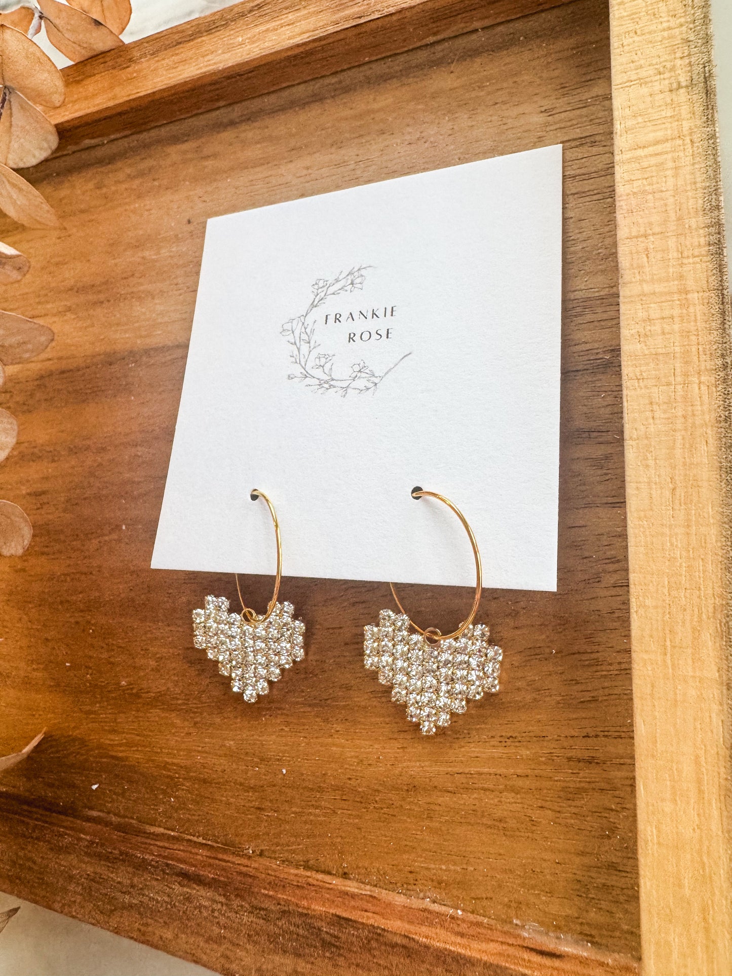 Rhinestone Heart Hoops