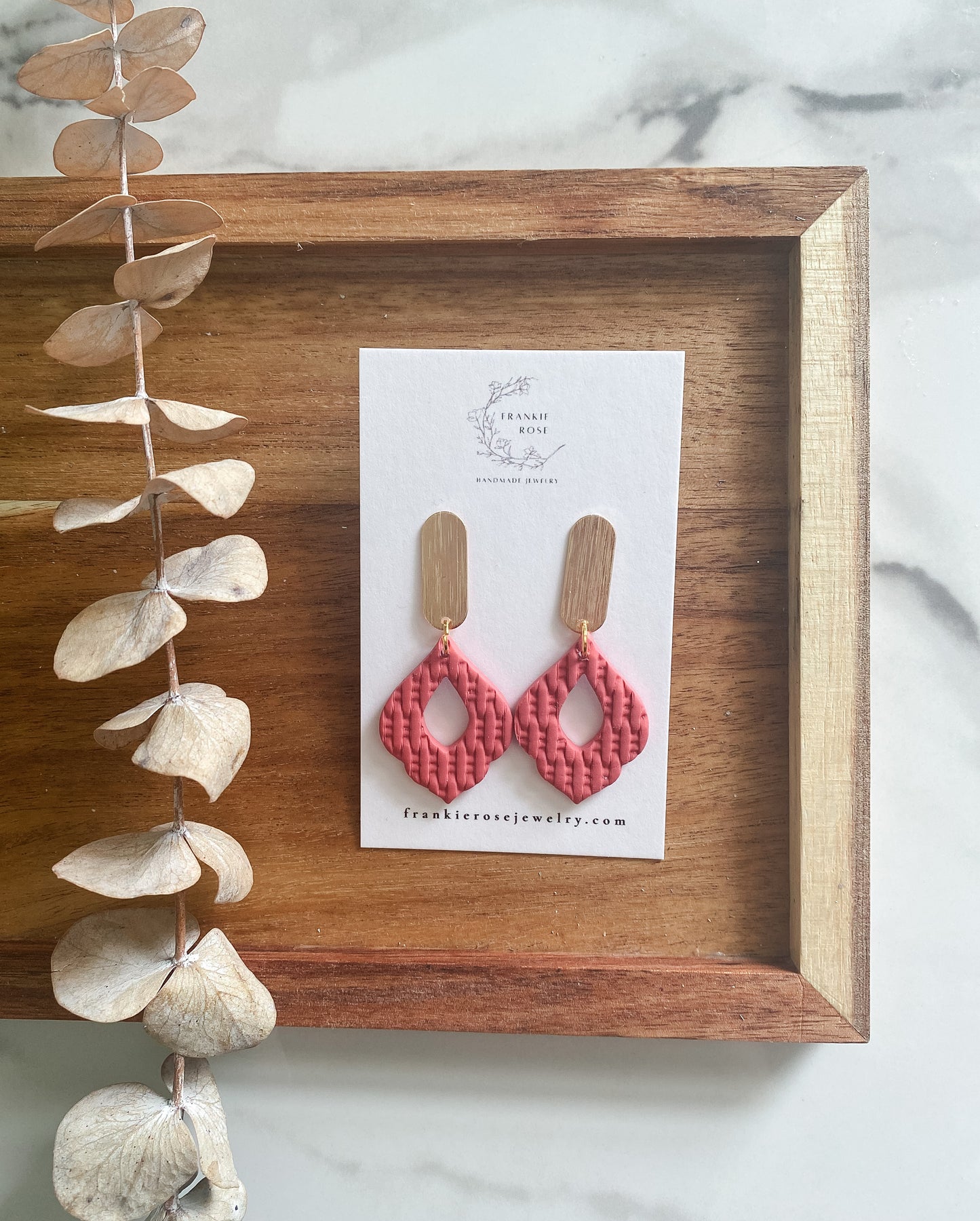 Coral texture and brass dangles | clay earrings