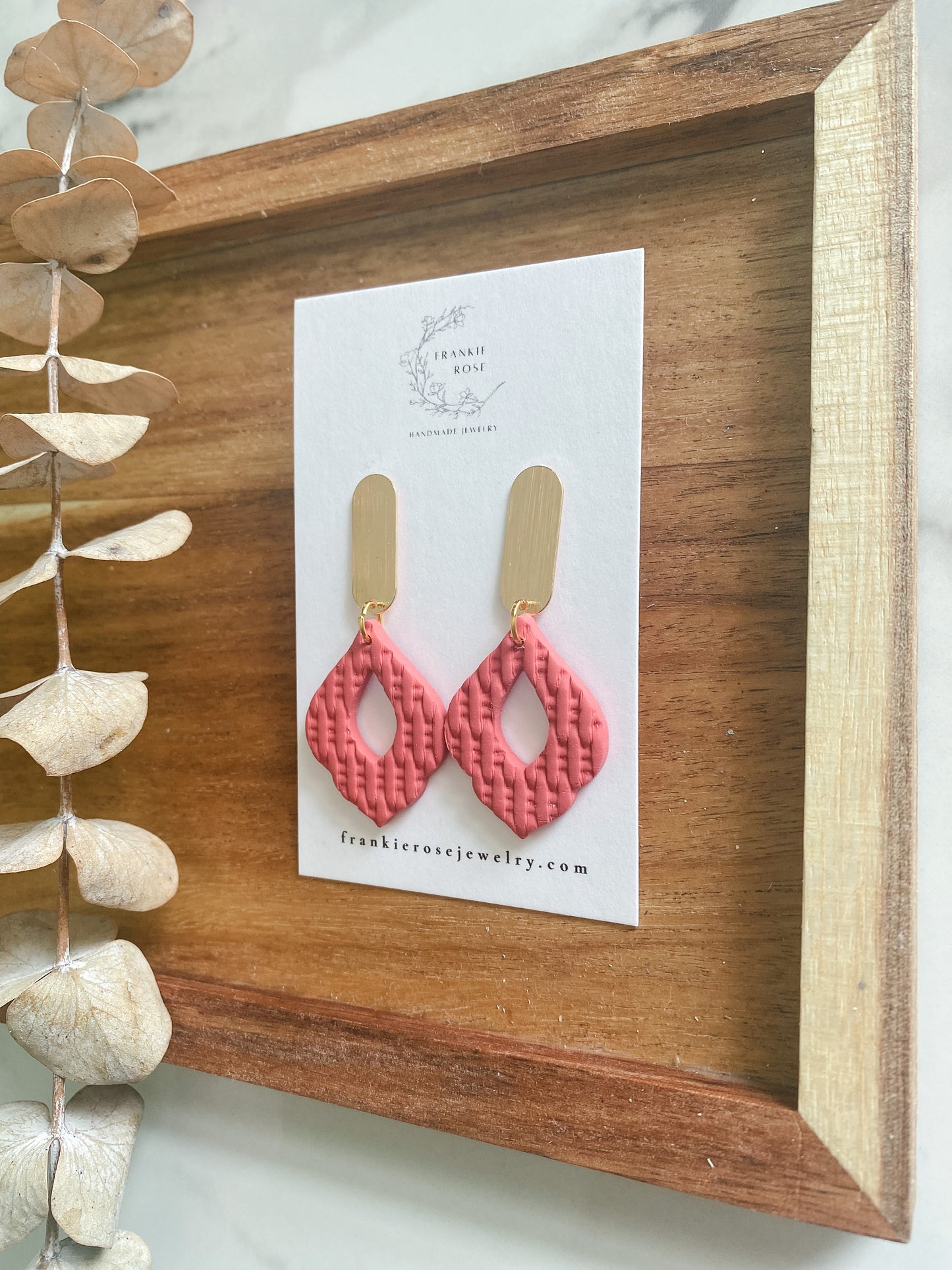 Coral texture and brass dangles | clay earrings