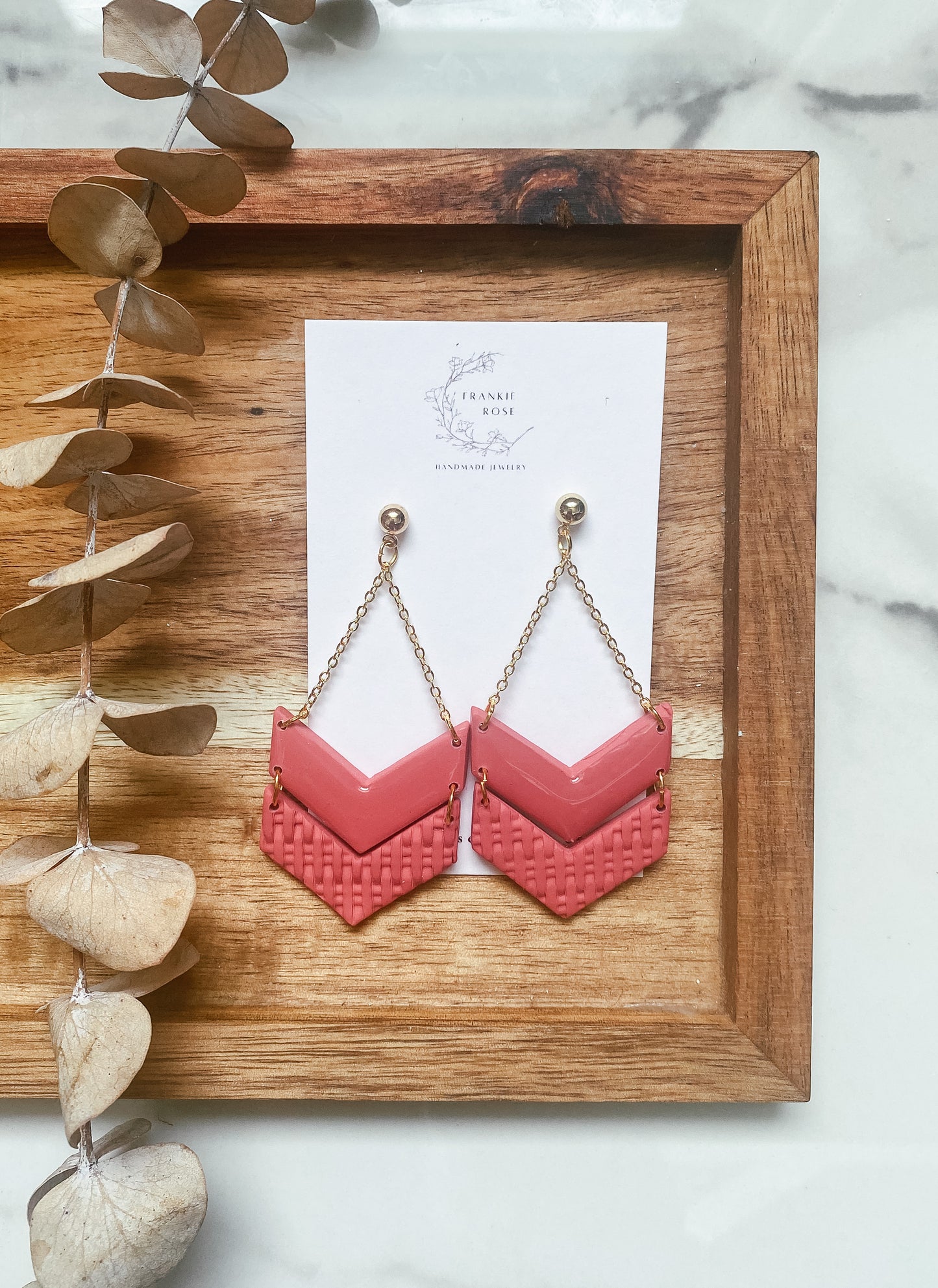 Coral Chevron | clay earrings