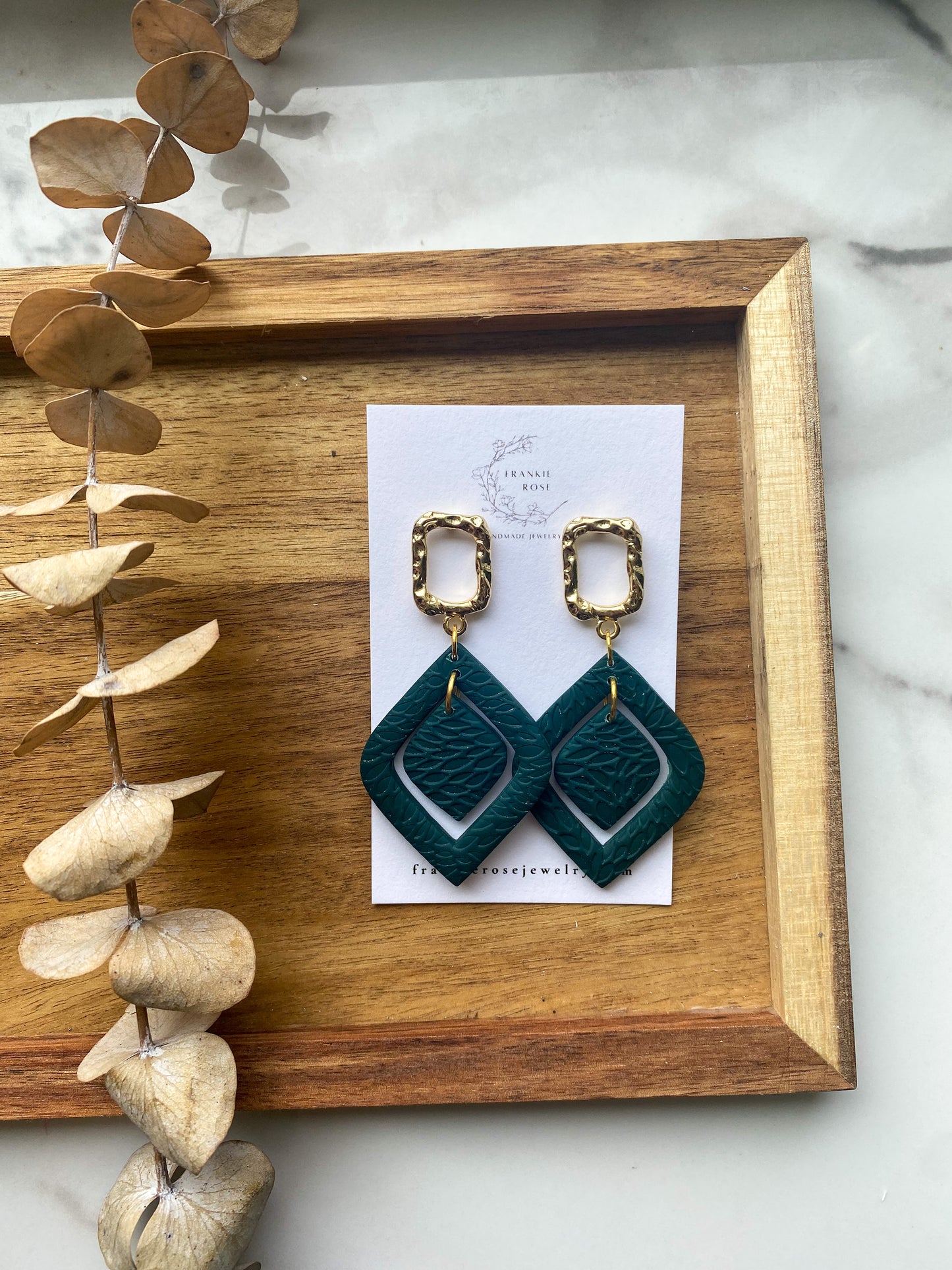 Green Texture floating diamond | clay earrings