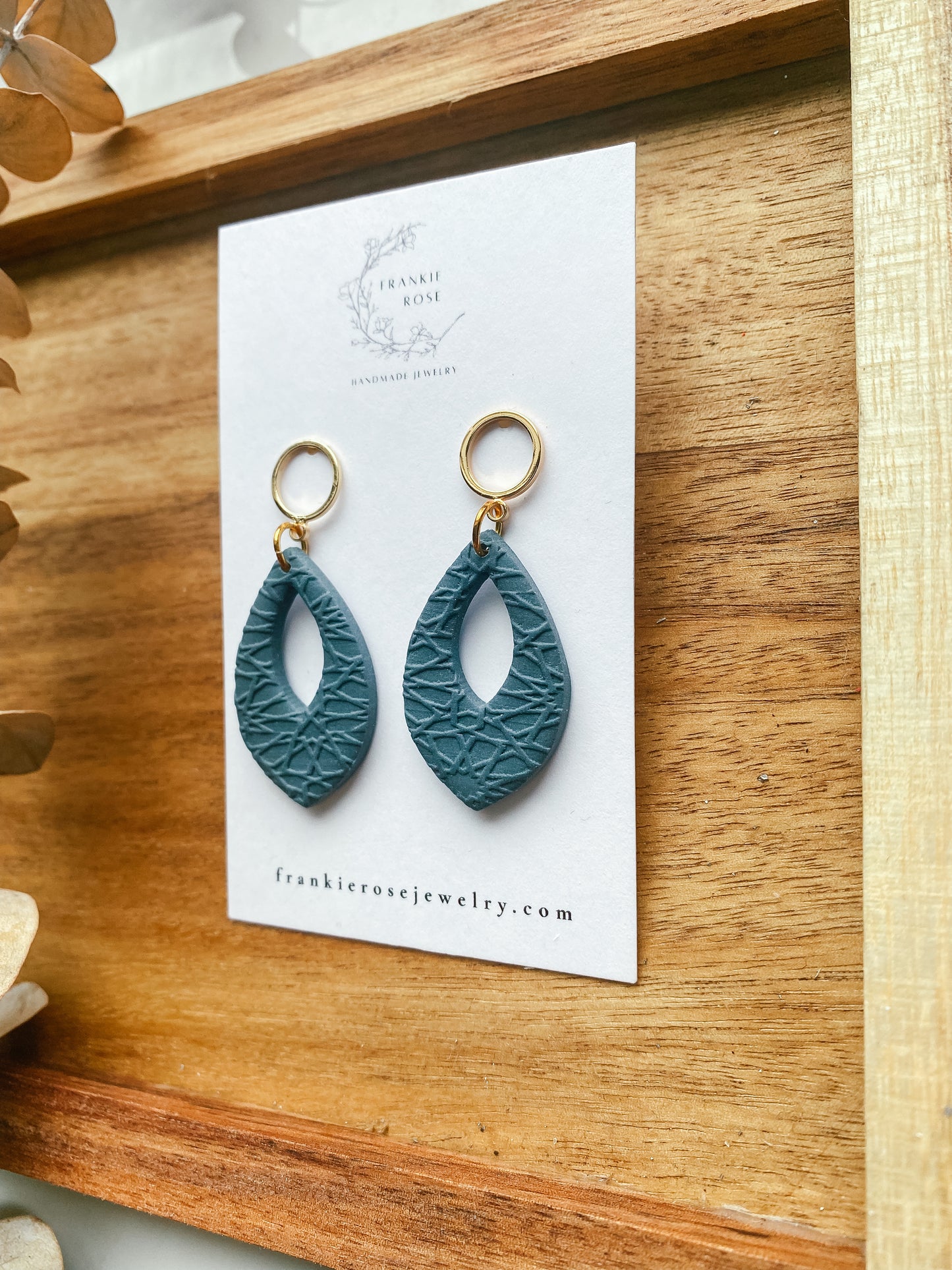 Navy blue teardrop cutout | clay earrings