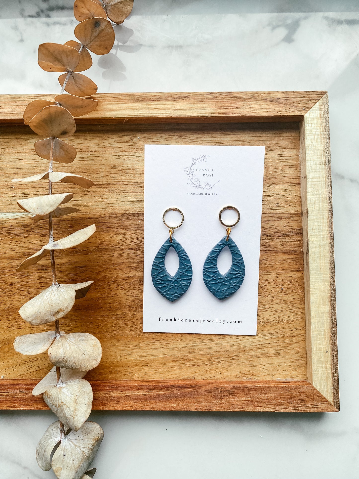 Navy blue teardrop cutout | clay earrings