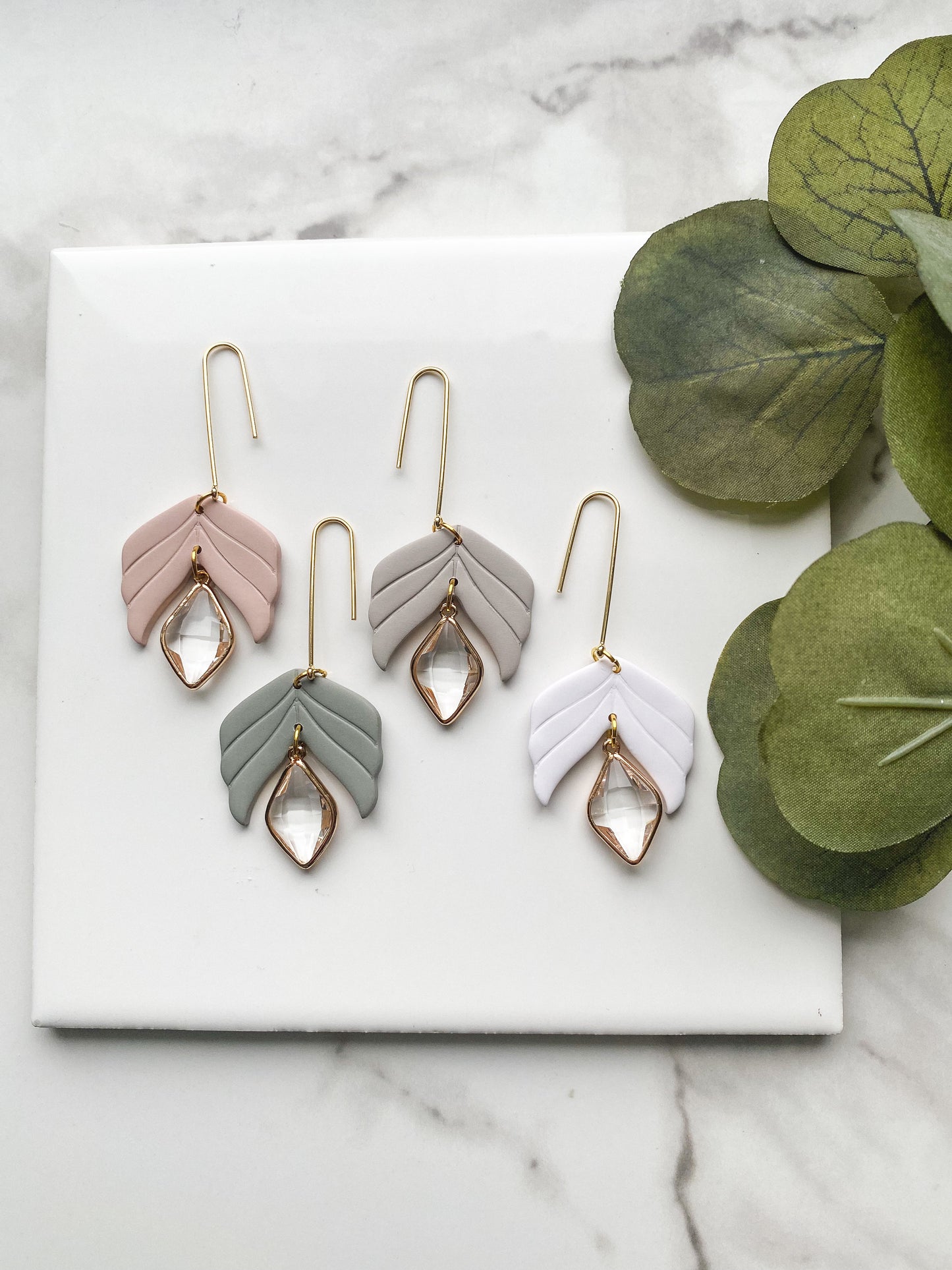 Leafy Diamond Dangles | Earthy Goodness Collection | Clay Earrings