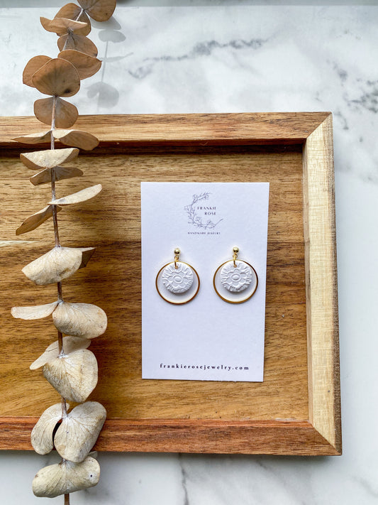 White texture circles | Earthy Goodness Collection | Clay Earrings