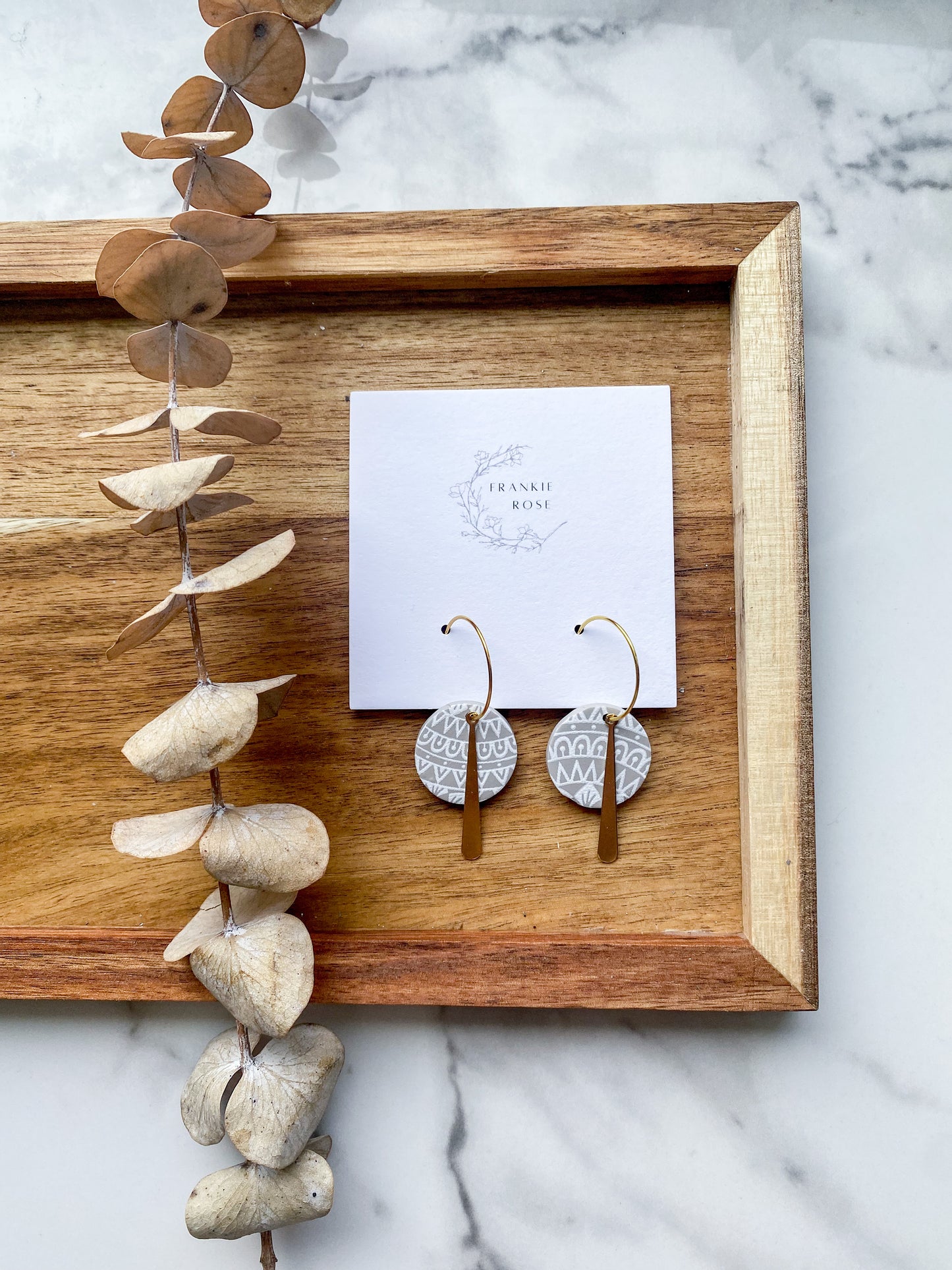 Sand and white pattern hoops | Earthy Goodness Collection | Clay Earrings