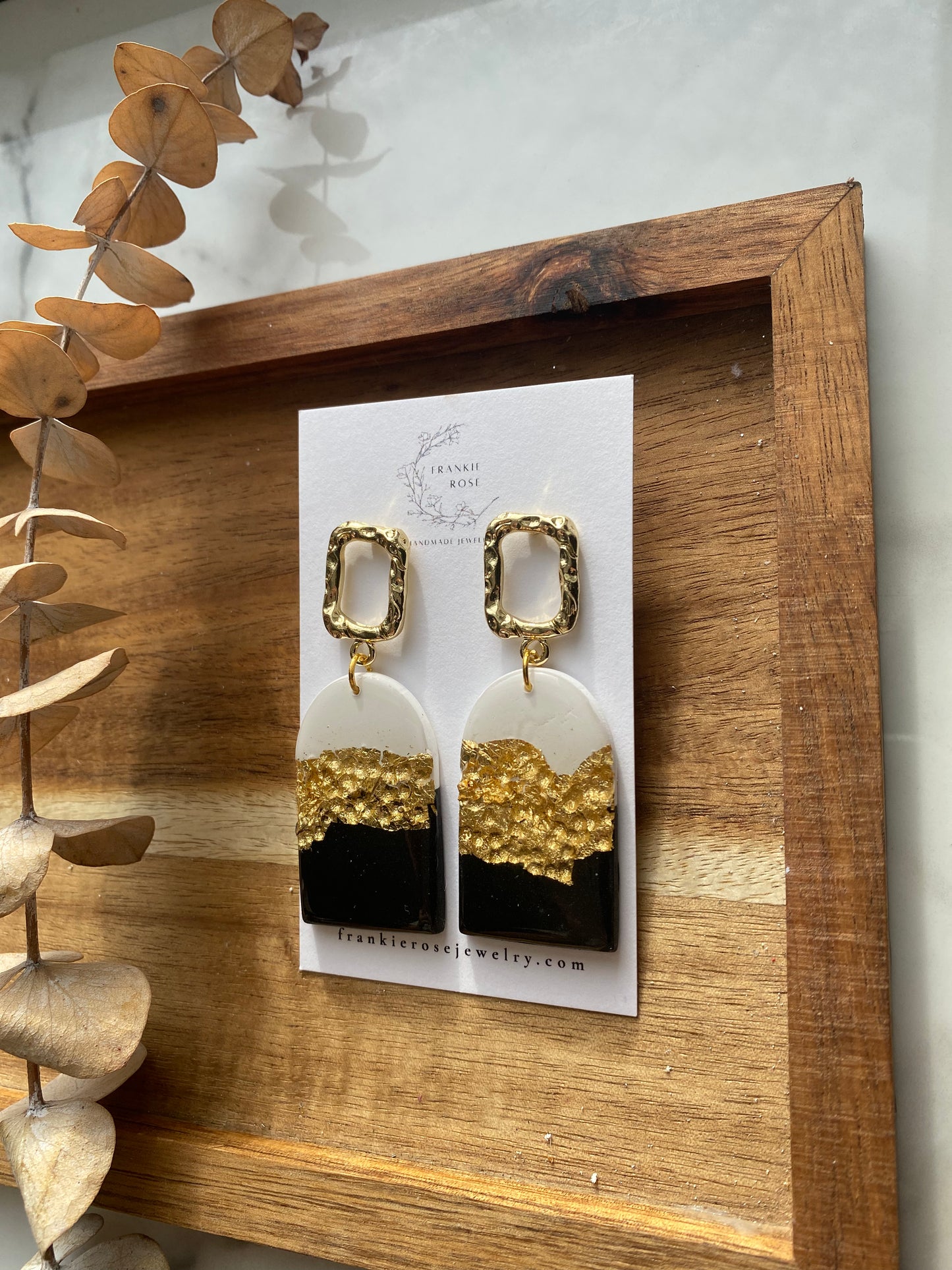 Black white and gold arch | Clay Earrings