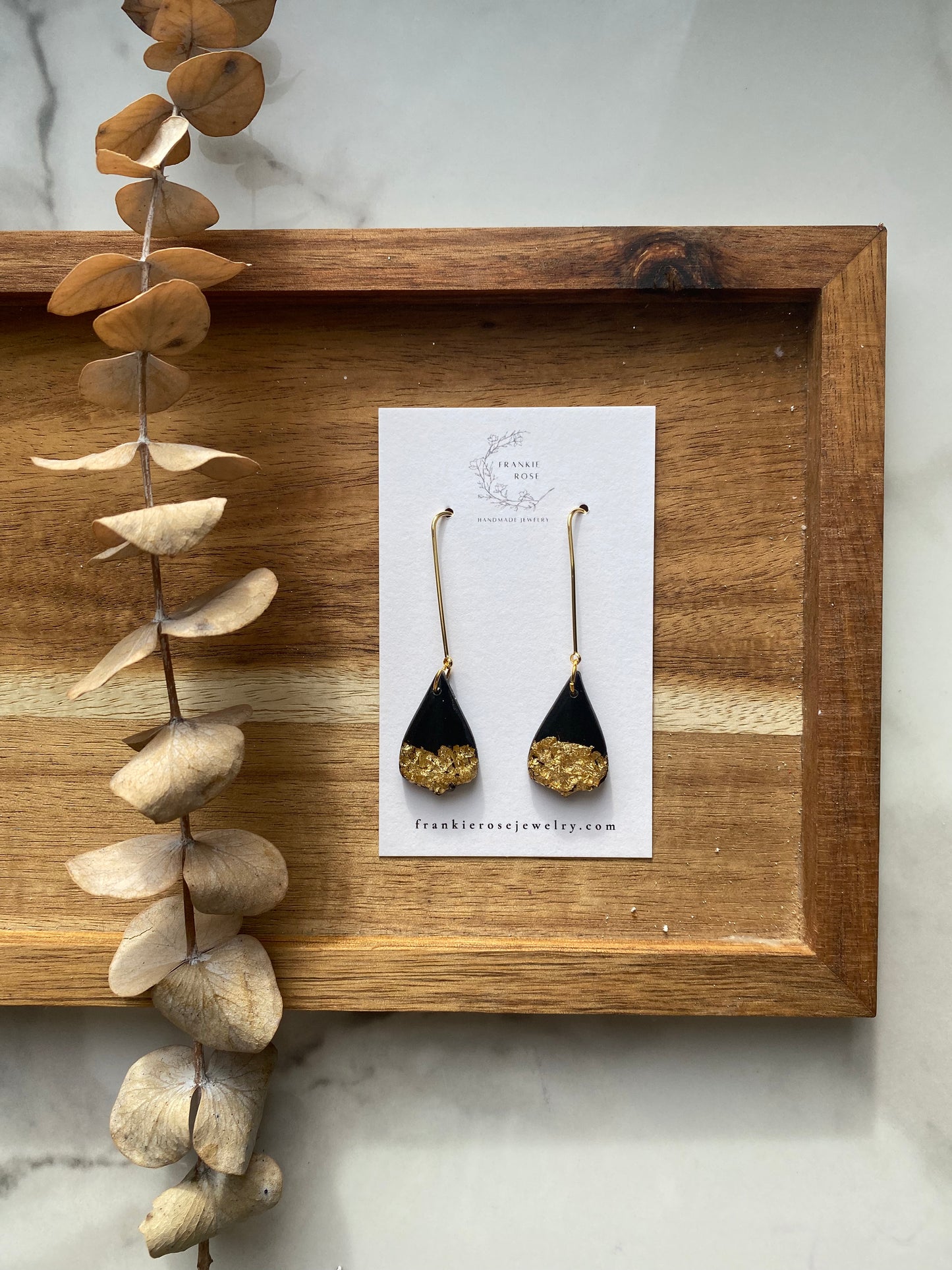 Black and gold flake dangles | Clay earrings