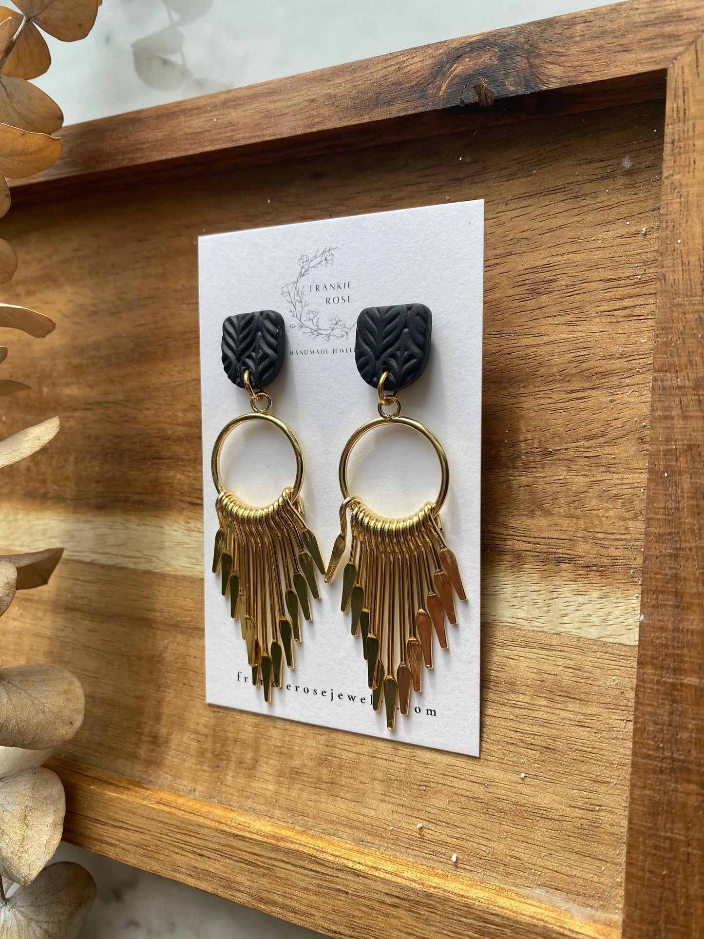 black and gold tassels | clay earrings