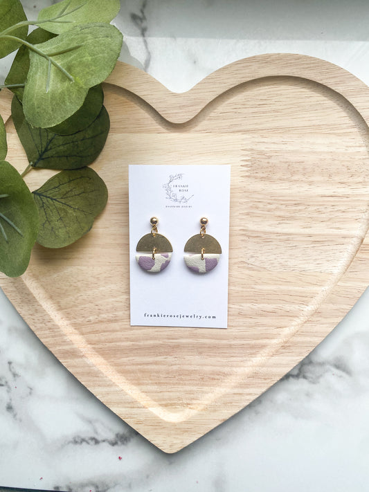 purple and ivory semi-circles | Valentines Day | Clay earrings