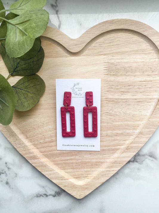 red heart rectangles | valentines day | clay earrings