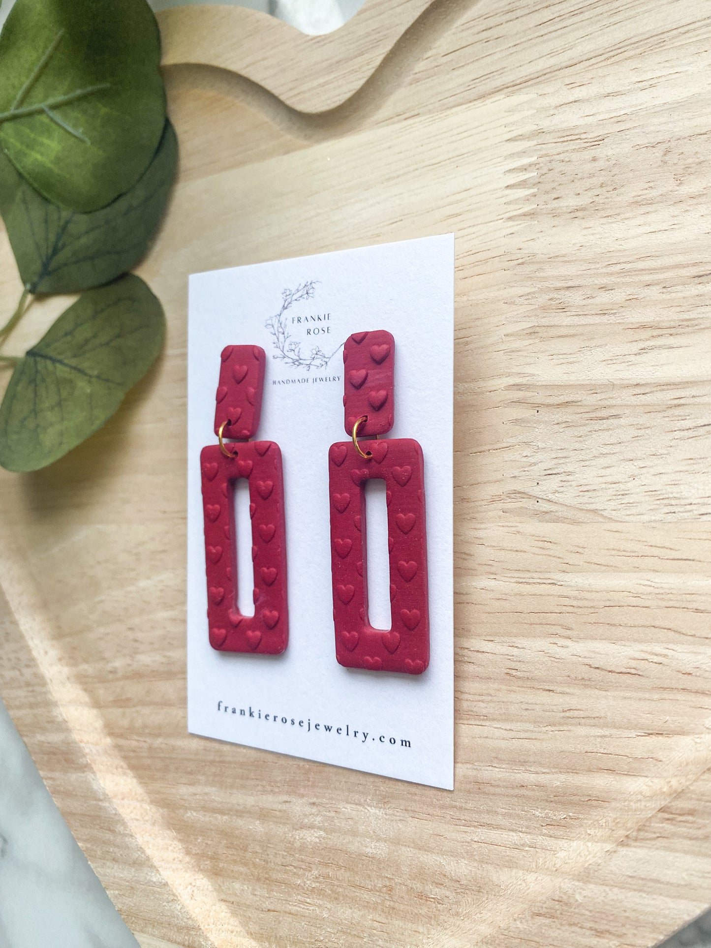 red heart rectangles | valentines day | clay earrings