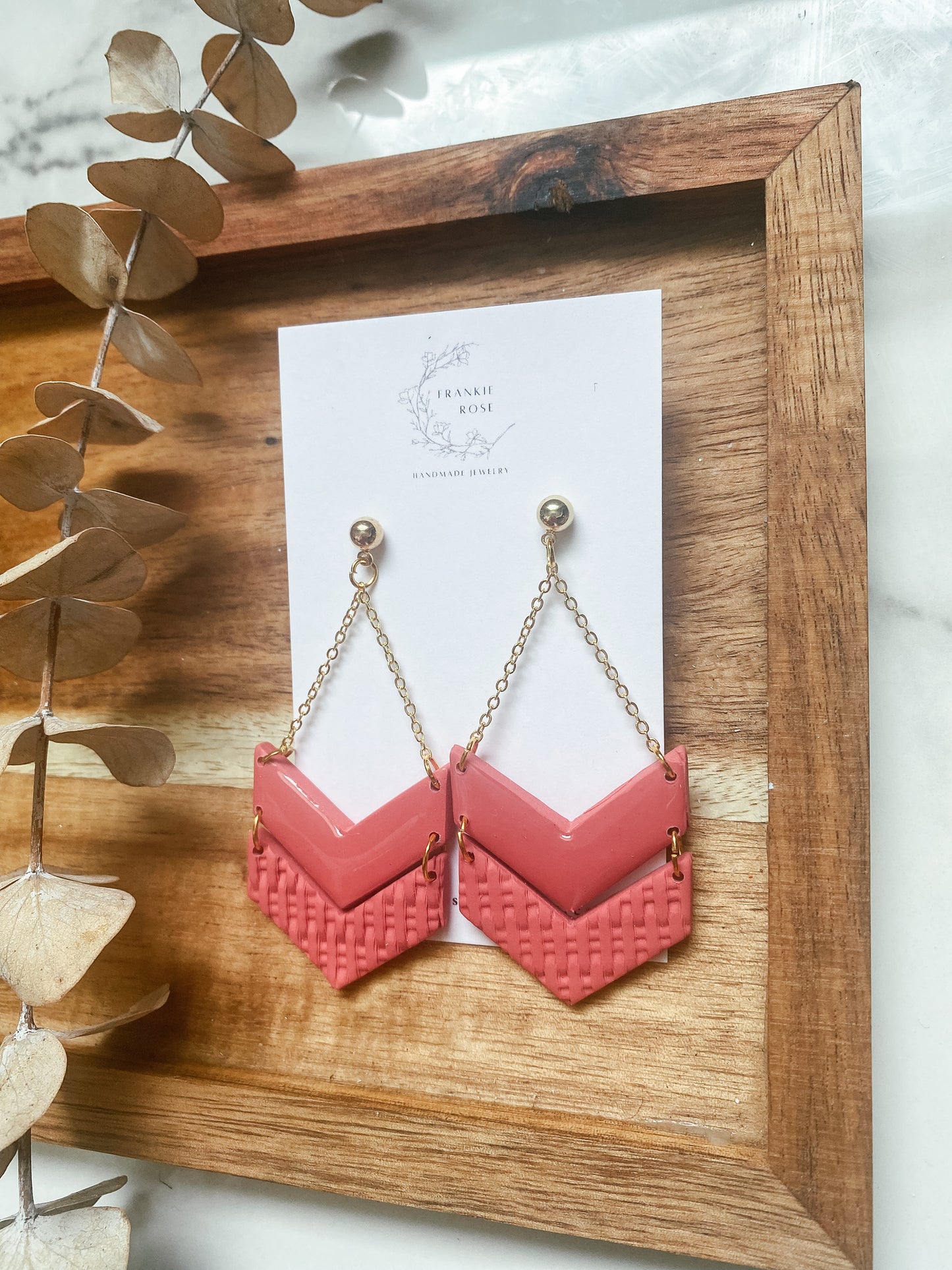 Coral Chevron | clay earrings