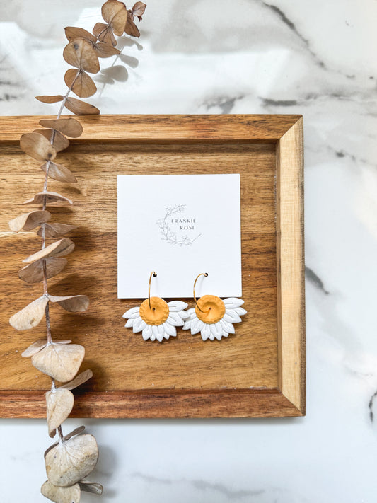 Daisy Hoops | clay earrings | Spring Floral collection