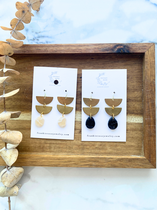 stacked semi circles with marbles | clay earrings