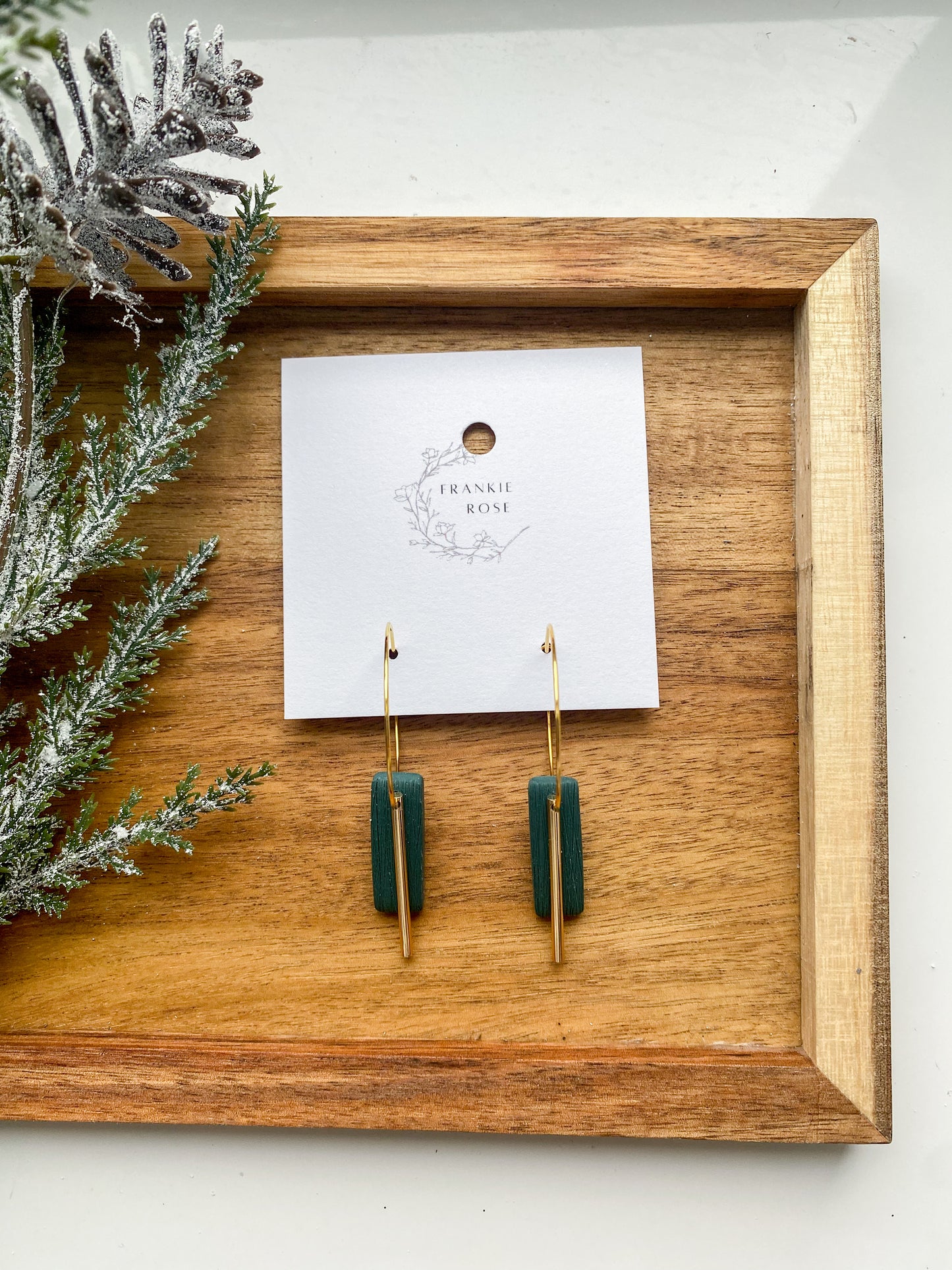 Green rectangle hoops | holiday collection | Clay earrings