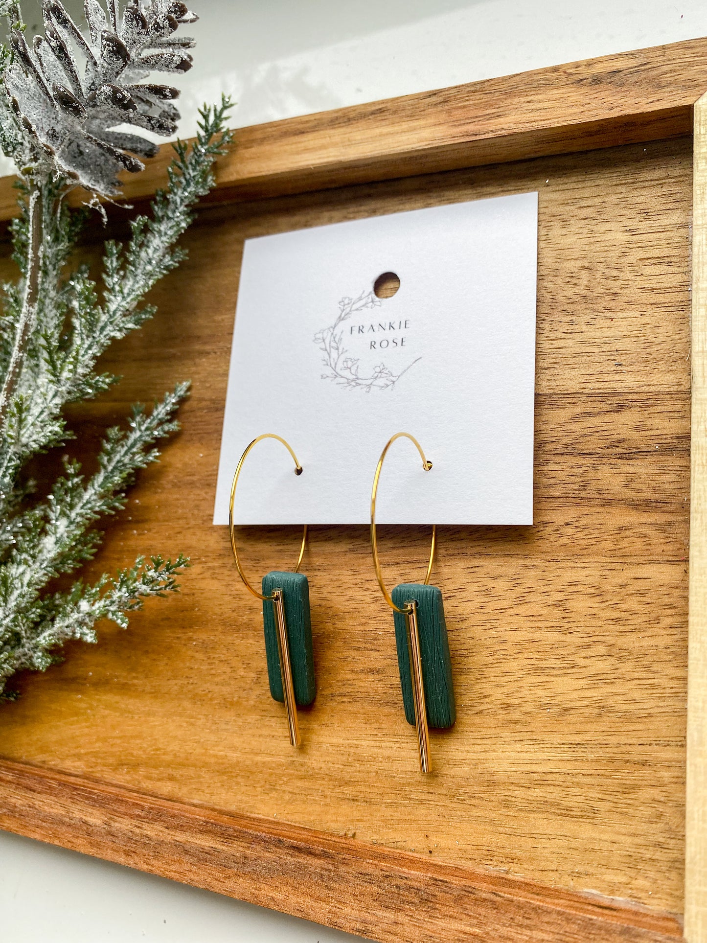 Green rectangle hoops | holiday collection | Clay earrings