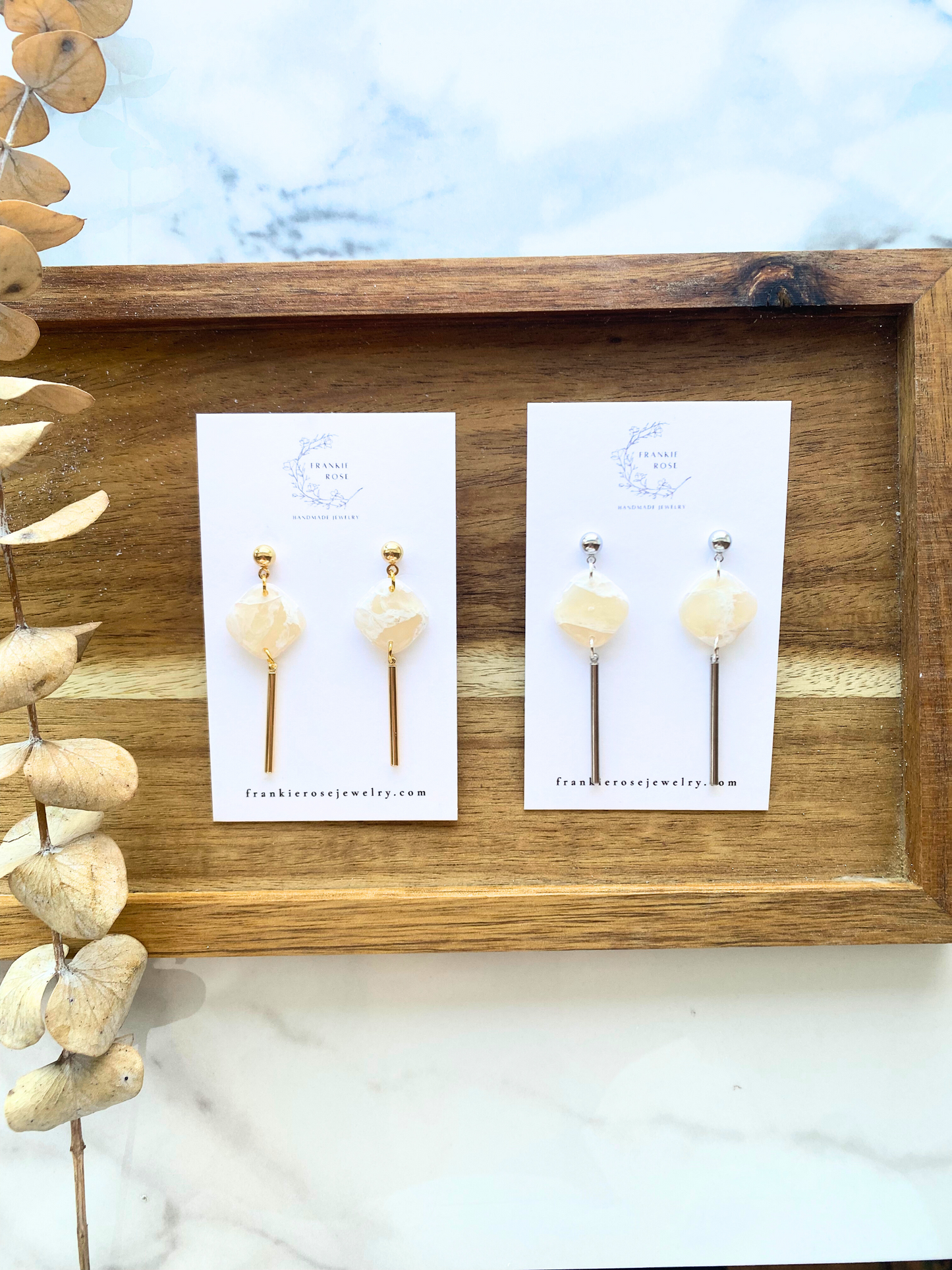 marble squares with gold bar | clay earrings