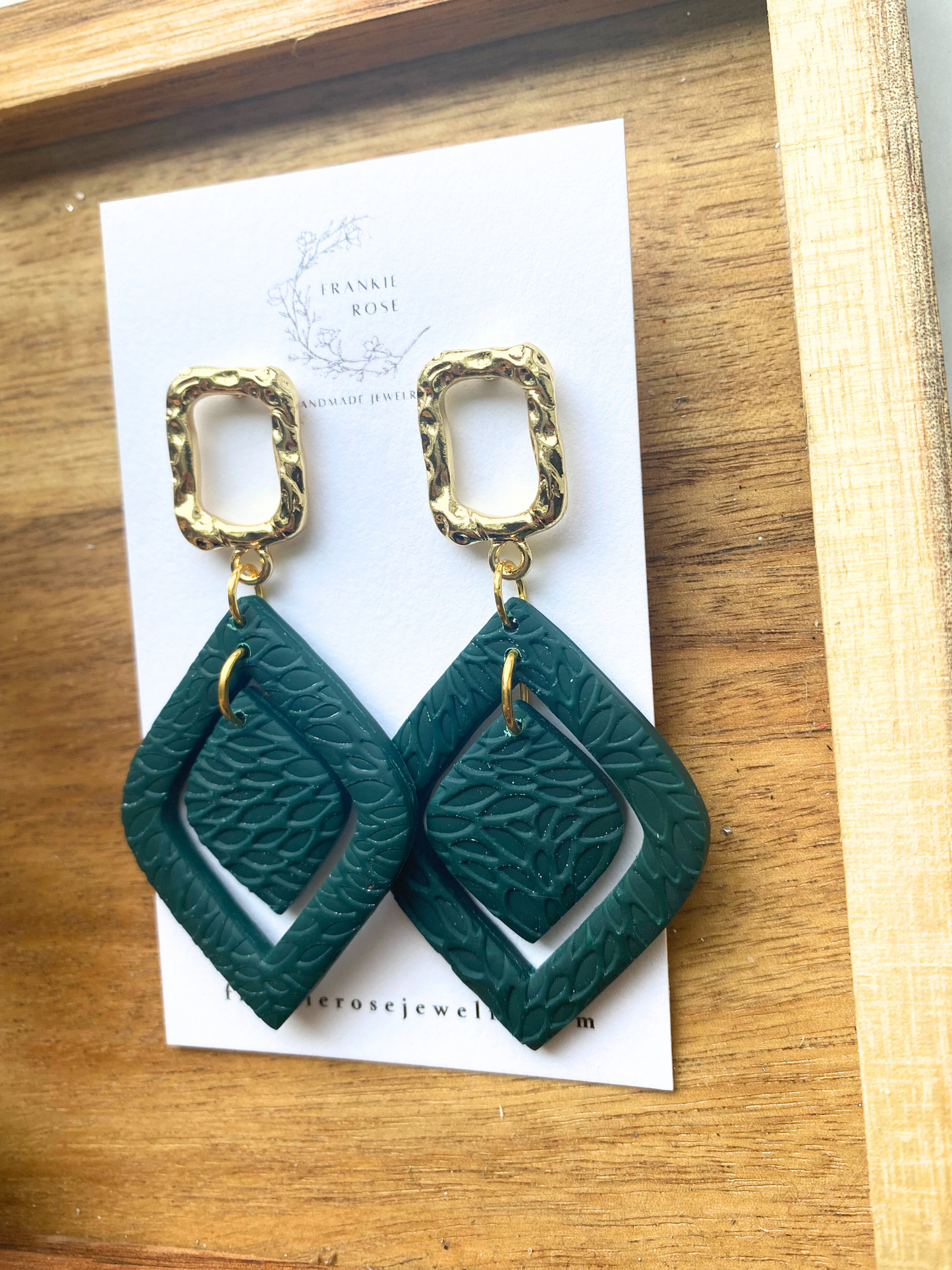 Green Texture floating diamond | clay earrings