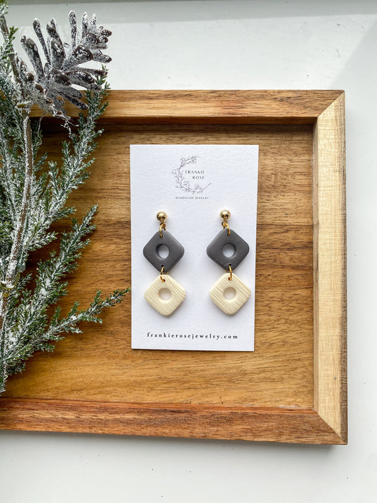 grey and nude open squares | holiday collection | clay earrings