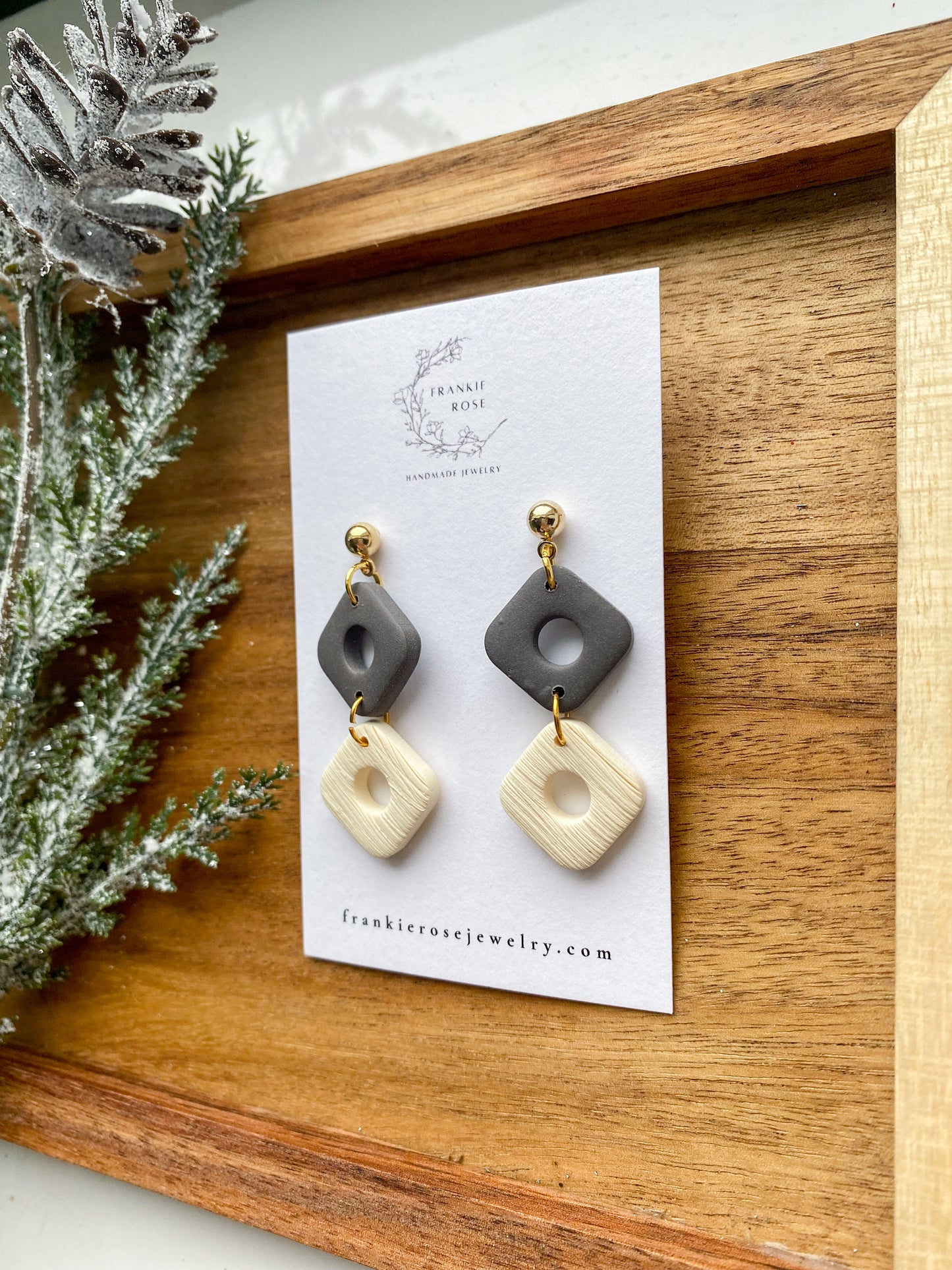 grey and nude open squares | holiday collection | clay earrings