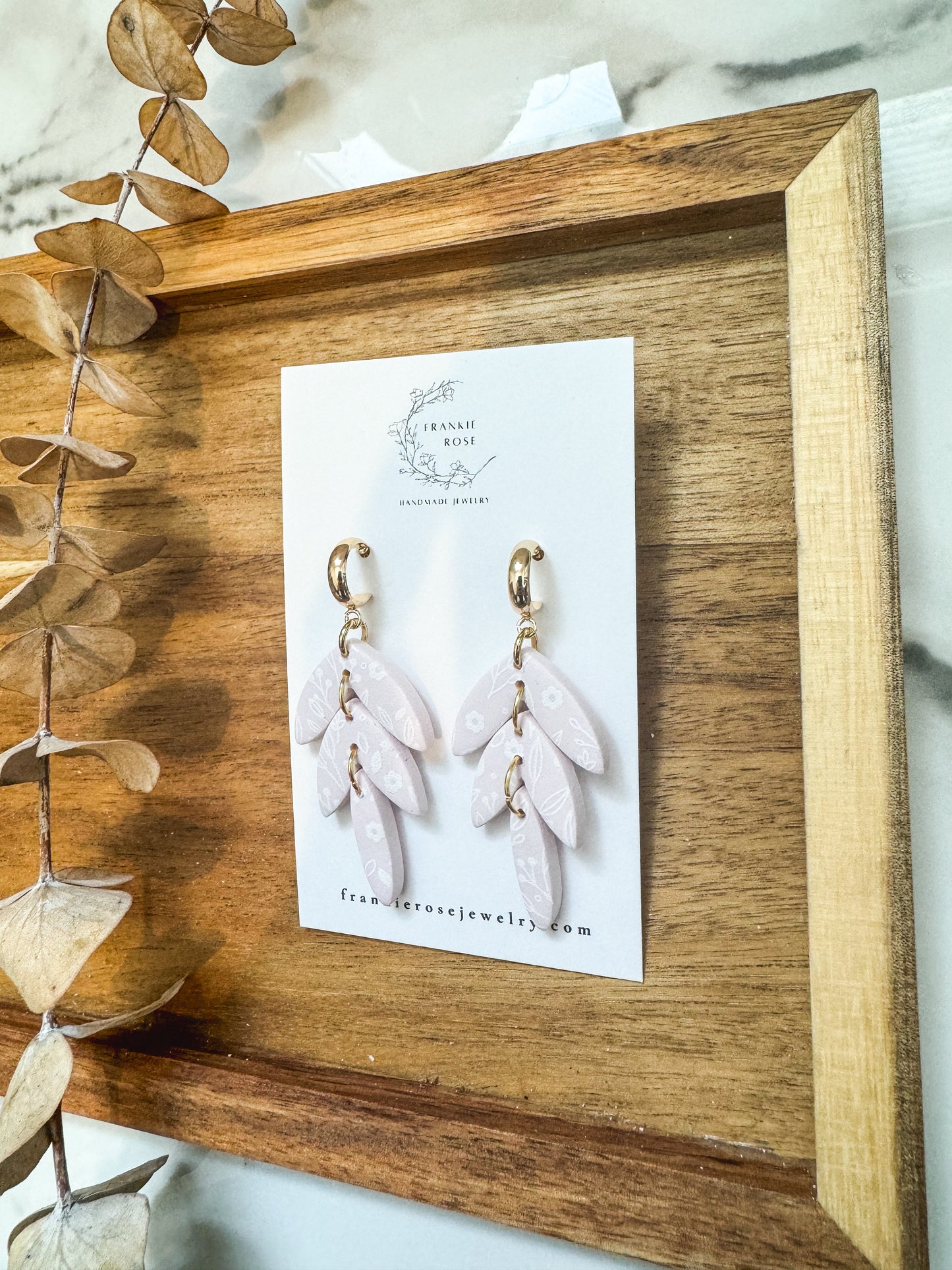 light pink and white floral dangles | clay earrings | Spring Floral Collection