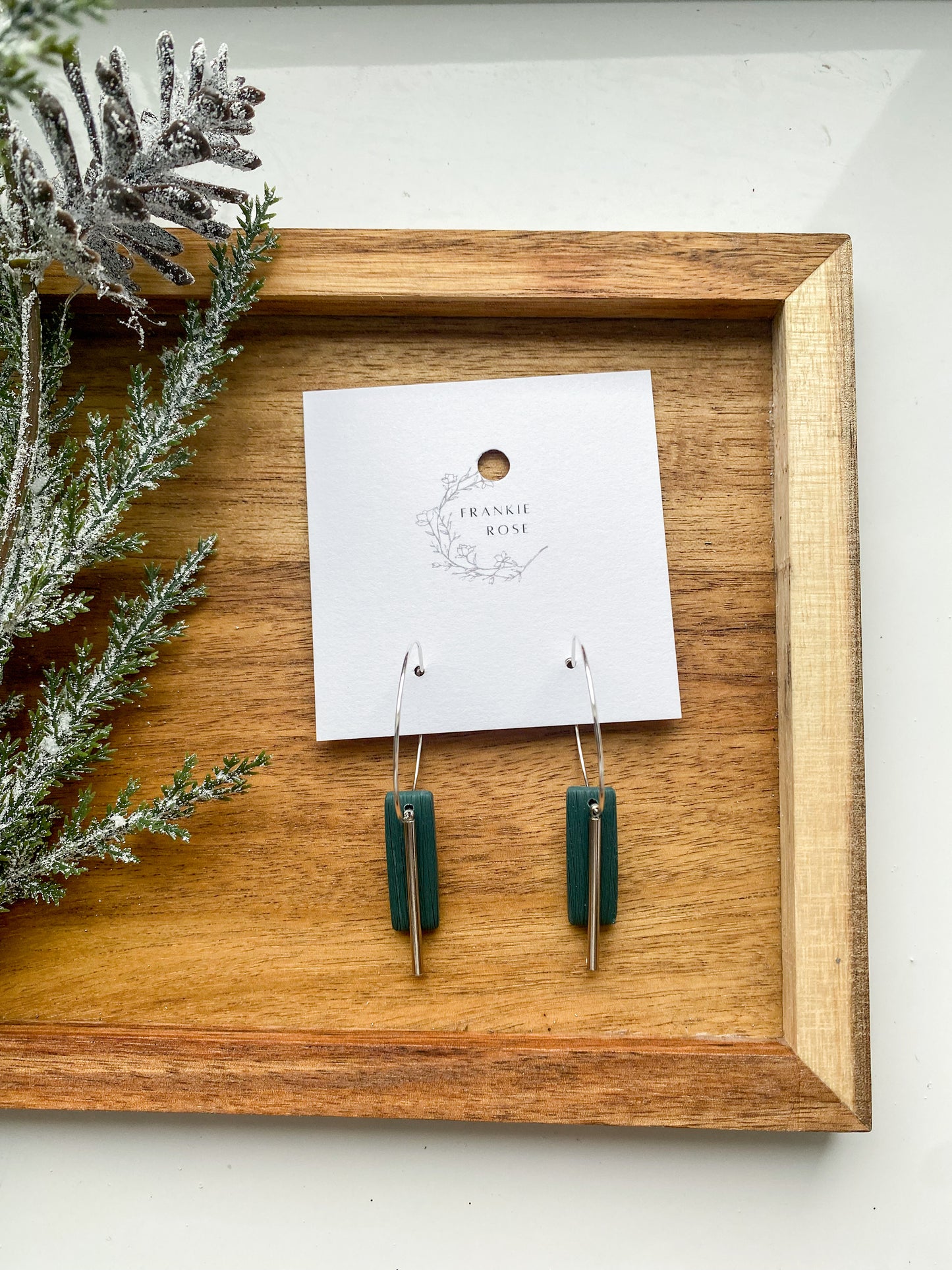 Green rectangle hoops | holiday collection | Clay earrings