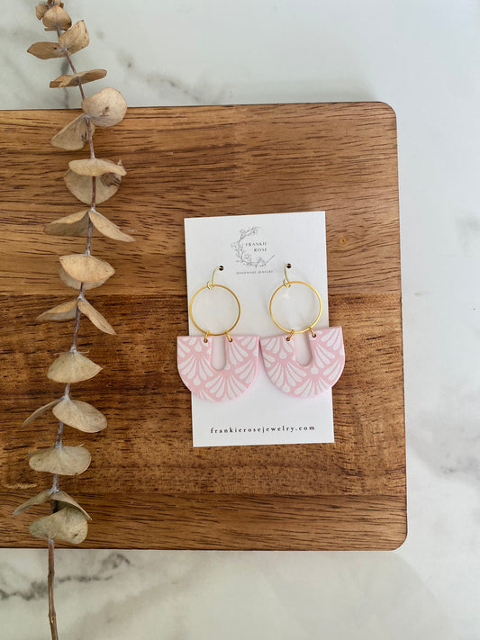 light pink arch with brass circle | spring collection | clay earrings