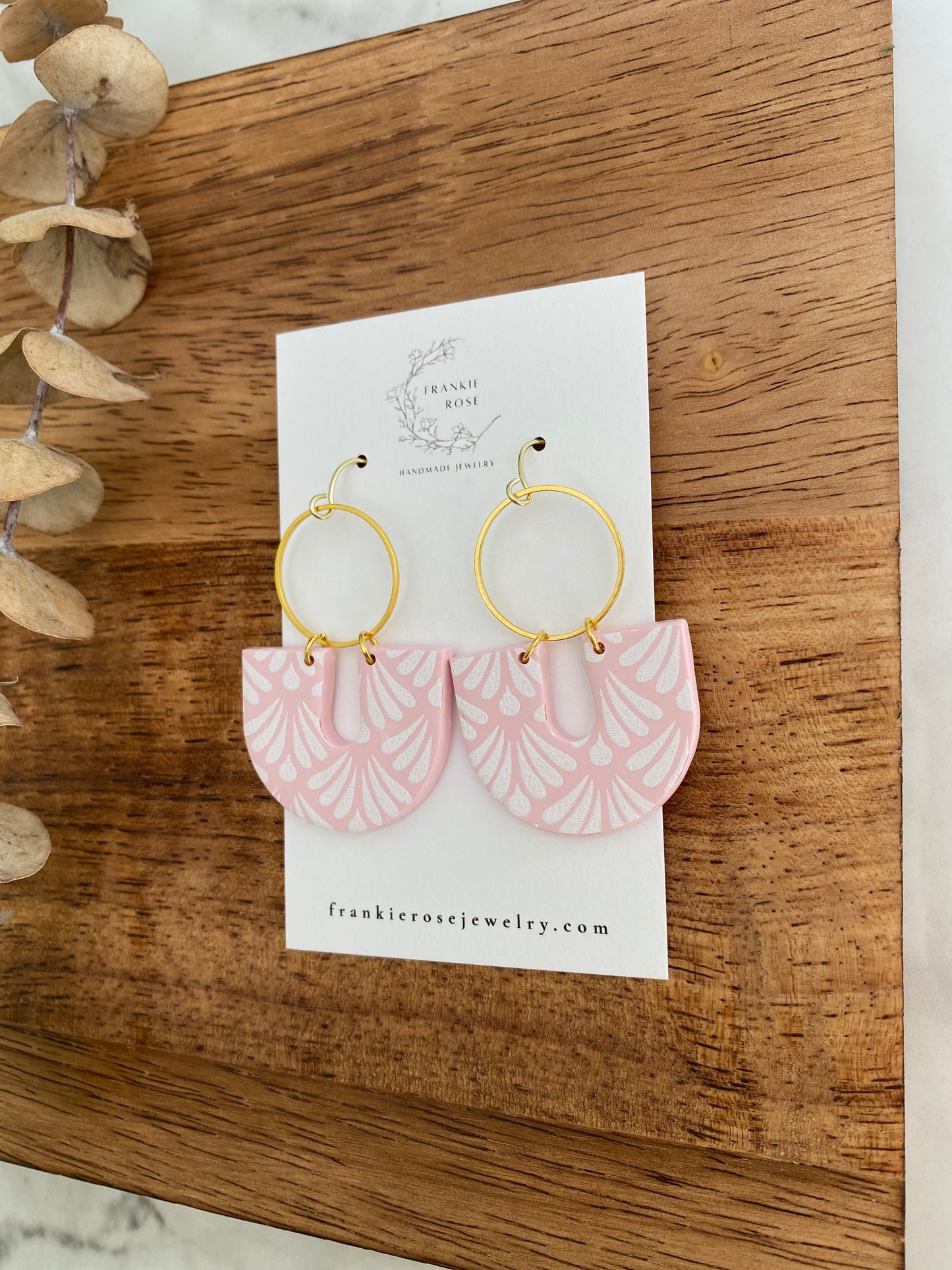 light pink arch with brass circle | spring collection | clay earrings