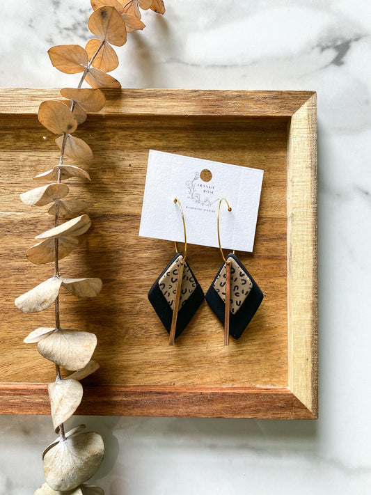 black and leopard print hoop | clay earrings