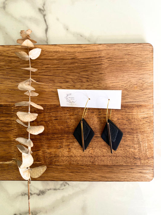 black diamond shape hoops | clay earrings