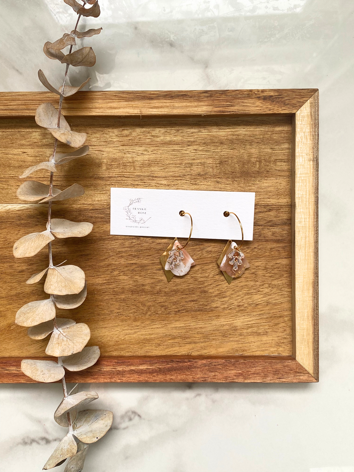 White marble cubic zarconia hoops | clay earrings